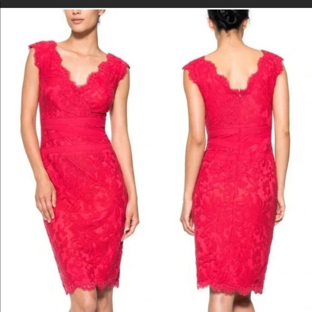 Designer Tadashi shoji fuchsia lace draws size 10 p